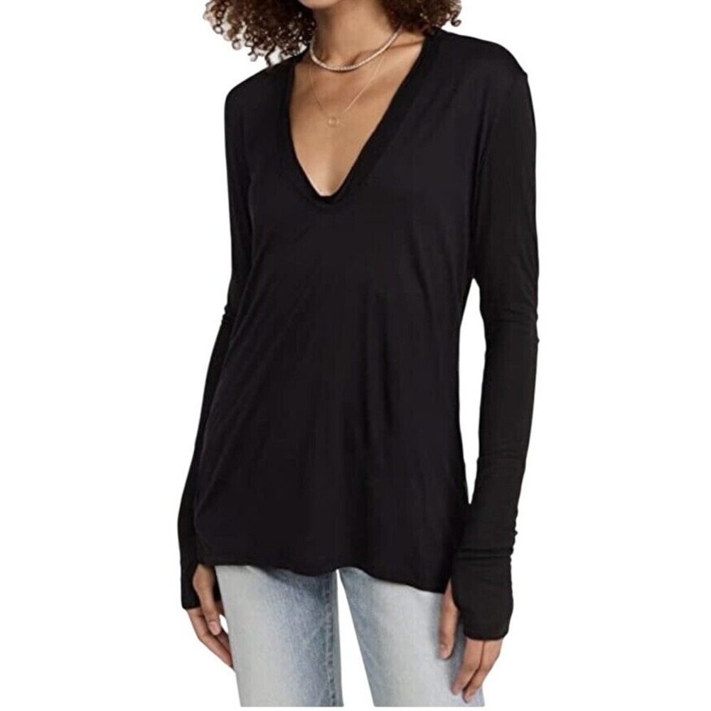 Free People Women Fresh and Clean Top Tee Black XSmall NWT